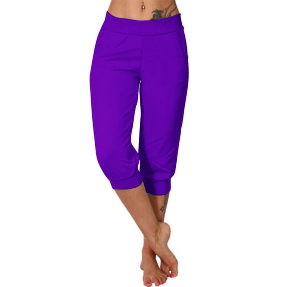 Womens Capri Pants Summer Casual Cropped Sweat Pants High Waisted Running Gym Joggers Short Pants Pockets