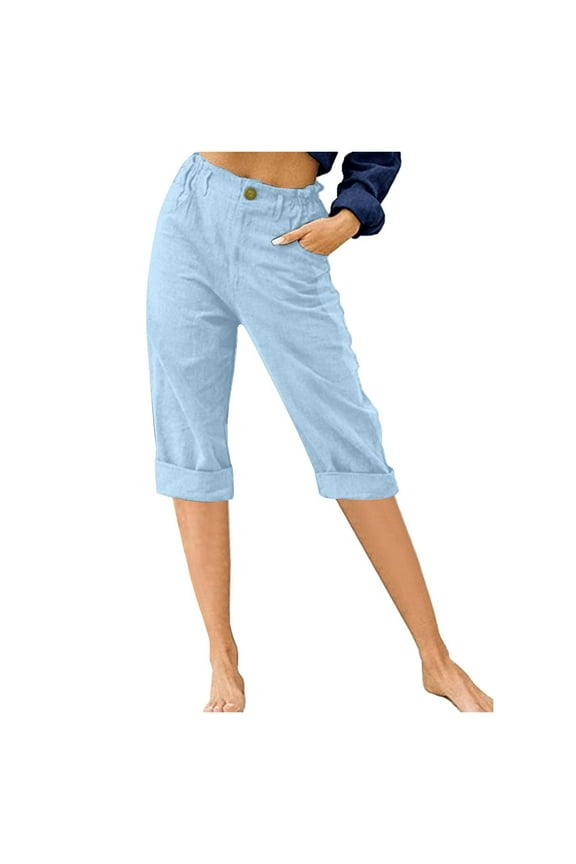 Womens Capri Pants Summer Trendy Casual Elastic Waist Cropped Trouser Fashion Resort Wear Beach Vacation Capris Clothes