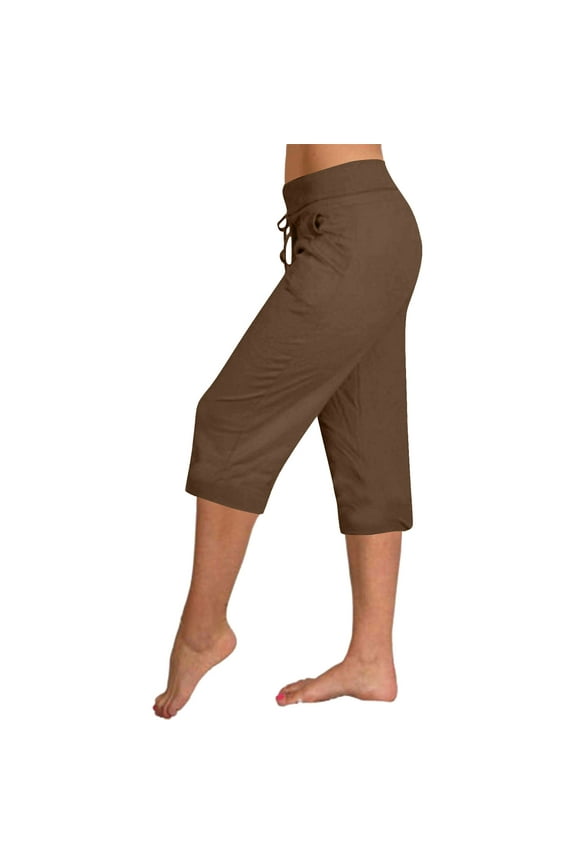 Womens Capri Pants Women's Yoga Pants Loose Soft Drawstring Workout Sweatpants Outdoor Athletic Causal Pants With Pockets Brown 2XL