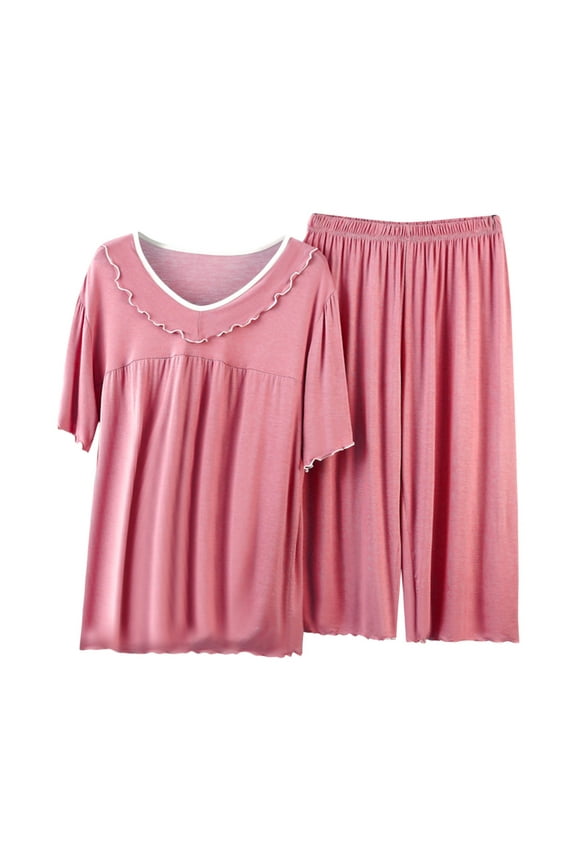 Womens Capri Pants Womens Short Sleeved Capris Large And Thin Casual And Home Wear Two-Piece Set Women Capri Pants