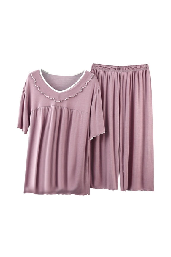 Womens Capri Pants Womens Short Sleeved Capris Large And Thin Casual And Home Wear Two-Piece Set Women Capri Pants