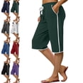 thumbnail image 1 of Womens Capri Pants Womens Shorts Army Green 12(2XL) Trousers Solid Color Ladies Stretch Belt Pants Pockets Shorts Pants Fashion Women Pants Capri Pants for Women, 1 of 5