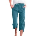 thumbnail image 1 of Womens Capri Pants with Pockets Casual Elastic Waist Drawstring Linen Capris Cross Bottom Wide Leg Trouser (M, Sky Blue), 1 of 6