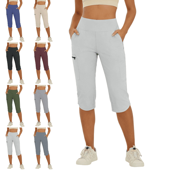 Womens Capri Pants with Pockets Lightweight Hiking Golf Athletic Outdoor Joggers for Women Shorts Knee Length Workout Pants Size S-2XL