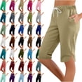 thumbnail image 1 of Womens Capri Solid Color Printing Elastic Waist Sports Casual Capris Pants With Side Pockets Lightweight Hiking Pants Outdoor Athletic Plus Size Capri for Women, 1 of 6