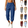 thumbnail image 1 of Womens Capri Sweatpants, Comfy Elastic Waist Solid Pants with Side Pockets, Fall Lounge Jogging Work Wear | VerBelle,Dark Gray L, 1 of 9