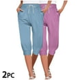 thumbnail image 1 of Womens Capri Yoga Pants 2 Pack Capri Yoga Pants With Pockets Athletic Elastic Waist Stretch Capri Leggings Loose Elastic Waist Cropped Trousers Summer Solid Lounge Soft Capri Trousers Multicolor, 1 of 9