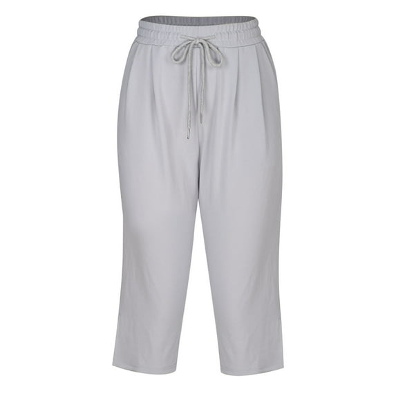 Womens Capri Yoga Pants Loose Workout Joggers Drawstring Sweatpants Lounge Pajama Capris Pants for Women with Pockets