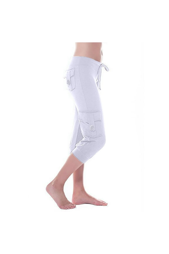 Womens Capris Pants Stretch Drawstring Casual Joggers Lightweight Workout Yoga Loungewear Pants with Pockets
