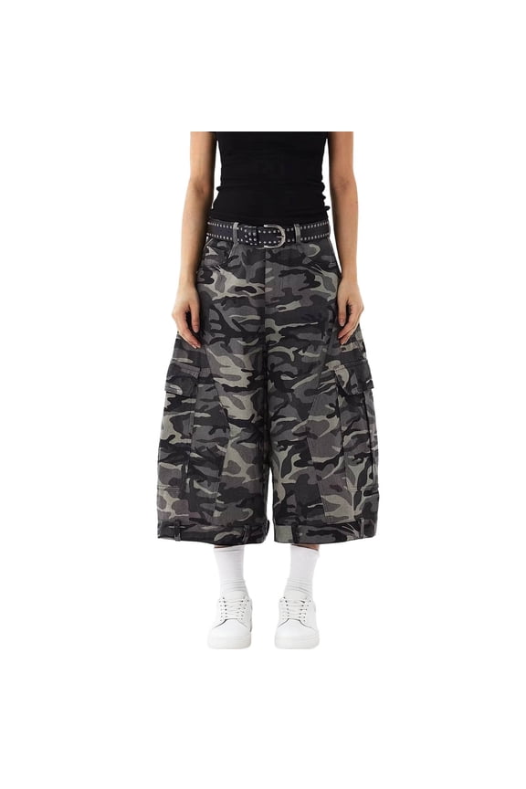Womens Capris Casual Cargo Capri Pants Loose Fit Straight Leg Cropped Trousers Camo Camouflage L
