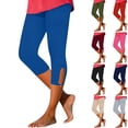 thumbnail image 1 of Womens Capris Cropped High Waisted Yoga Pants Knee Length Compression Leggings Cozy Soft Tummy Control Capri Leggings Blue XL(XL), 1 of 8