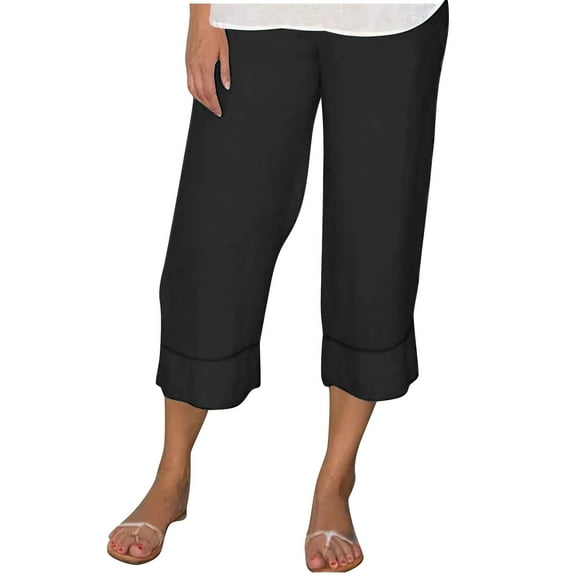 Womens Capris Elastic Waist Wide Leg Trousers Casual Loose Workout Sweatpants