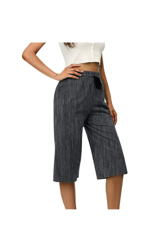 Womens Capris High Waisted Lounge Pants Summer Casual Loose Fitted Capri Slacks for Women Solid Color Dailywear (Medium, Dark Gray)