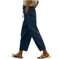 thumbnail image 1 of Womens Capris Linen Pants Summer Loose Fitting Pants High Waisted Cotton Linen Trousers Solid Color Wide Leg Casual Pants with Pockets, 1 of 6