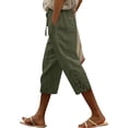 thumbnail image 1 of Womens Capris Pants High Waist Drawstring Comfy Casual Lightweight Loose Trousers Buttons Trim with Pockets, 1 of 6