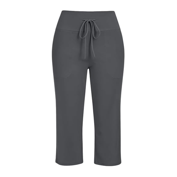 Womens Capris Pants Summer Casual Loose Drawstring Elastic High Waist Trousers wide Leg 2026 Lounge Beach Cropped Slacks Dark Gray M