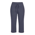 thumbnail image 1 of Womens Capris Pants Summer Casual Loose Drawstring Elastic High Waist Trousers wide Leg 2026 Lounge Beach Cropped Slacks Navy M, 1 of 5