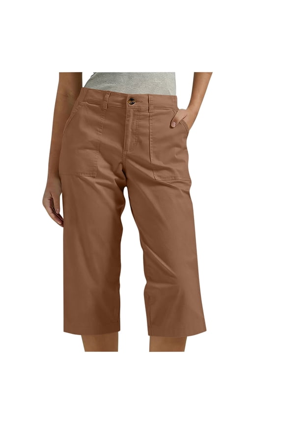 Womens Capris Pants Summer Outdoor Active Hiking Cropped Trousers Travel Flat Front Button Cargo Pants
