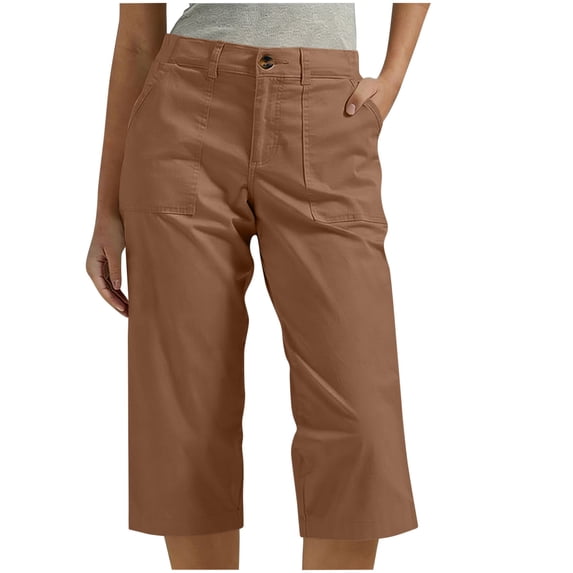 Womens Capris Pants Summer Outdoor Active Hiking Cropped Trousers Travel Flat Front Button Cargo Pants