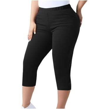 Womens Capris Plus Size Spandex Capri Leggings for Women Soft Elastic Waist Pull on Stretch Pant Summer, Black L