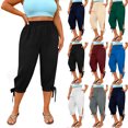 thumbnail image 1 of Womens Capris with Pockets Loose Fit Casual Capri Pants Women Fashion Oversize Casual High Waist Linen Loose Pocket Straight Solid Long Pants Black XL, 1 of 7