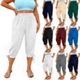 thumbnail image 1 of Womens Capris with Pockets Loose Fit Casual Capri Pants Women Fashion Oversize Casual High Waist Linen Loose Pocket Straight Solid Long Pants White XXL, 1 of 7