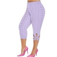 thumbnail image 1 of Womens Capris for Summer New Capris Leggings for Women Plus Size Yoga Capris Tummy Suits High Waist Pants Stretchy Workout Leggings Slim Pants Womens Stretch Capris Purple 5XL, 1 of 7