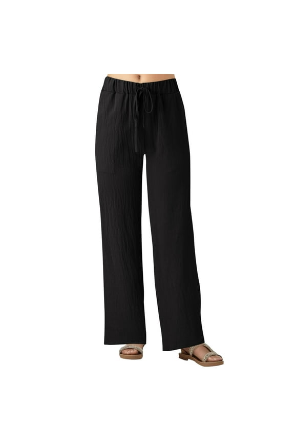 Womens Capris Summer Womens Casual Pants Petite Length Casual Pant Suits for Women Velour Dress Pants for Women Summer Pant Work Pocket Wide Loose Solid Women's Leg Bandage Black XL