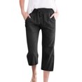 thumbnail image 1 of Womens Capris Trousers Cotton Linen Pants Drawsting Elastic Waist Straight Leg Loose Cropped Pants with Pockets, 1 of 5