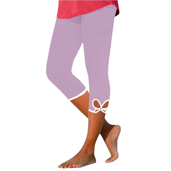 Womens Capris for Seniors Summer Capri Leggings Women Stretchy Workout Yoga Casual Vacation Beach Pants (Light Purple,3XL)
