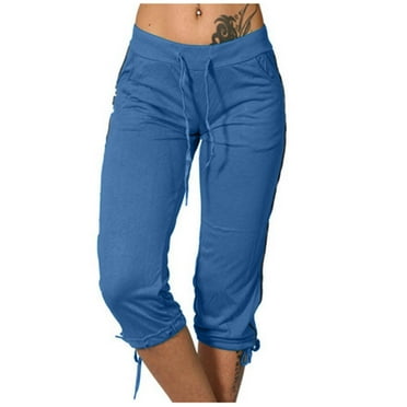 Womens Capris for Summer 2024 Casual Yoga Capri Leggings with Pockets Drawstring Pants High Waisted Cropped Pants