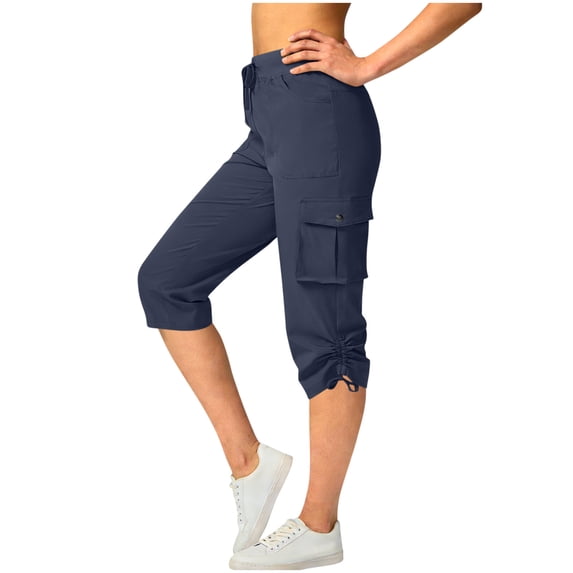 Womens Capris for Summer Casual,Womens Capris with Pockets Loose Fit Casual Capri Pants Dressy Lightweight Ladies Baggy Cargo Pants for Hiking