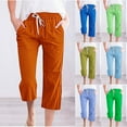 thumbnail image 1 of Womens Capris for Summer Fragrant Hemp Solid Color Loose Women Fashion Drawstring Pants Seven Pants Pockets Wide Leg Cropped Pants for Women, 1 of 5
