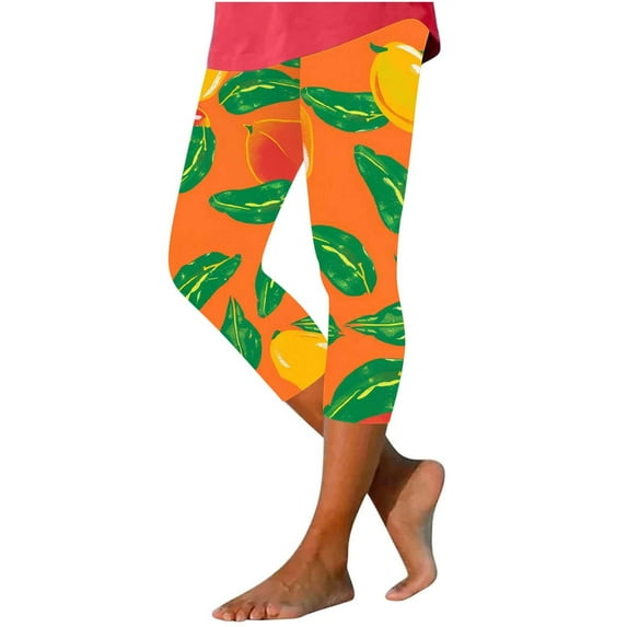 Womens Capris for Summer Tropical Print Leggings High Waisted Yoga Workout Running Pants Lightweight Stretch Casual Pants