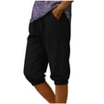 thumbnail image 1 of Womens Capris with Pockets Elastic Hem Faux Denim Capri Pants Imitation Jean Cropped Trouser Vacation Outfits (2XL, Black), 1 of 6