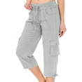 thumbnail image 1 of Womens Capris with Pockets Loose Casual Capris Pants Dressy Lightweight Ladies Cargo Pants for Hiking Drawstring Elastic Waist Cargo Pants, 1 of 7