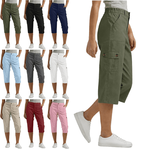 Womens Capris with Pockets Loose Fit Casual Capri Pants Dressy Lightweight Cargo Pants for Hiking Work out Gym Summer Clothes Size S-2XL