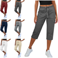 thumbnail image 1 of Womens Capris with Pockets Loose Fit Casual Capri Pants Dressy Lightweight Ladies Baggy Cargo Pants Casual Capris Trousers Size S-2XL, 1 of 7