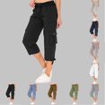 thumbnail image 1 of Womens Capris with Pockets Loose Fit Casual Drawstring Baggy Petite Pants Lightweight Low Rise Cargo Capris (Black XXXL), 1 of 8
