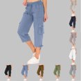 thumbnail image 1 of Womens Capris with Pockets Loose Fit Casual Drawstring Baggy Petite Pants Lightweight Low Rise Cargo Capris (Blue XXXL), 1 of 7