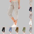 thumbnail image 1 of Womens Capris with Pockets Loose Fit Casual Drawstring Baggy Petite Pants Lightweight Low Rise Cargo Capris (Khaki XXXL), 1 of 7
