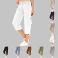 thumbnail image 1 of Womens Capris with Pockets Loose Fit Casual Drawstring Baggy Petite Pants Lightweight Low Rise Cargo Capris (White M), 1 of 7