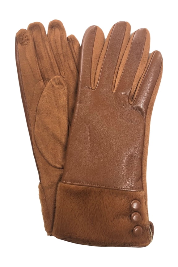 Womens Caramel Brown Vegan Leather Stretch Fit Texting & Tech Touchscreen Gloves