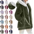 thumbnail image 1 of Womens Cardigan 2026 Winter Oversized Open Front Fleece Hooded Draped Pockets Jacket Coats Soft Sweatshirts with Pockets, 1 of 9