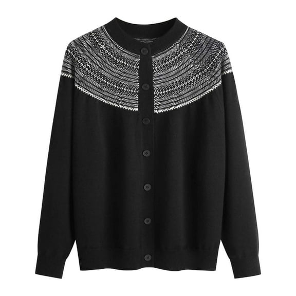 Womens Cardigan Casual Printed Knitted Sweater With A Loose Crew Neck Top Work Cardians