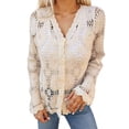 thumbnail image 1 of Womens Cardigan Crochet Lace Hollow Out Button Front V Neck Long Sleeve Knit Crop Sweater Top Lightweight Outwear Coats, 1 of 7