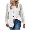 thumbnail image 1 of Womens Cardigan Eyelet See Through Long Sleeve Button down V Neck Cardigans for Women Loose Fitting Solid Outwear (Large, White), 1 of 7