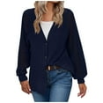 thumbnail image 1 of Womens Cardigan Eyelet See Through Long Sleeve Button down V Neck Cardigans for Women Loose Fitting Solid Outwear (X-Large, Navy), 1 of 7