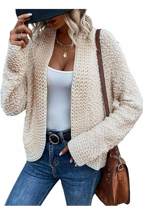 Womens Cardigan Casual Open Front Long Sleeve Chunky Knit Soft Fuzzy Plus Size Cream Neutral for Fall Layering Sweaters Outerwear Coats 2025