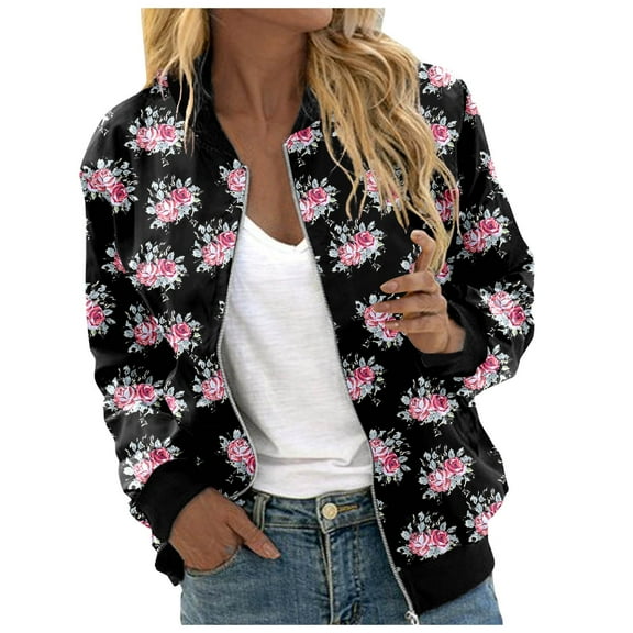 Womens Cardigan Fashion Floral Print Round Neck Casual Loose Long Sleeve Top Light Weight Cardigan